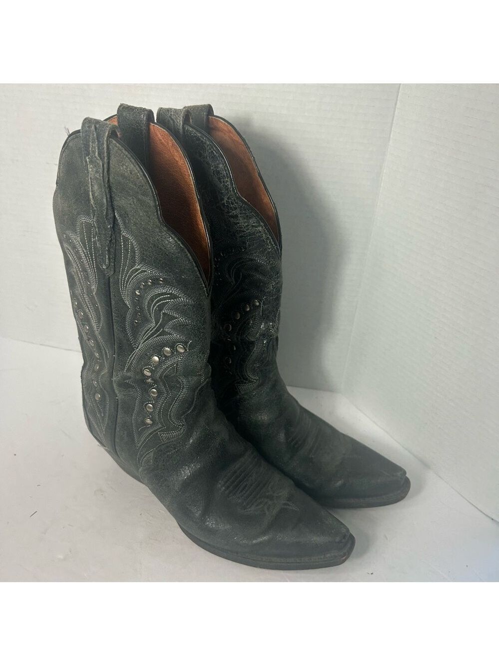 VTG Dan Post Western Country Cowgirl Women's Leather Studded Gray  Western Boots